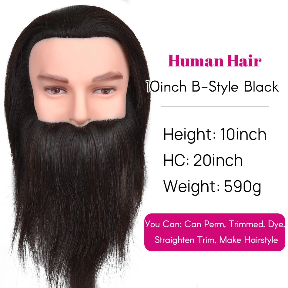 Male Mannequin Head With 100% Real Human Hair Black For Practice Hairdresser Cosmetology Training Doll Head For Hair Styling