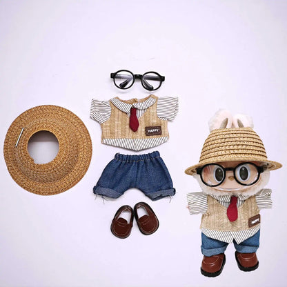 Labubu Doll Clothes Set, Purely Handmade, Literary, Gentle, Doll Clothes,Shirt,Vest,Leather Shoes,Glasses,Exquisite,High Quality
