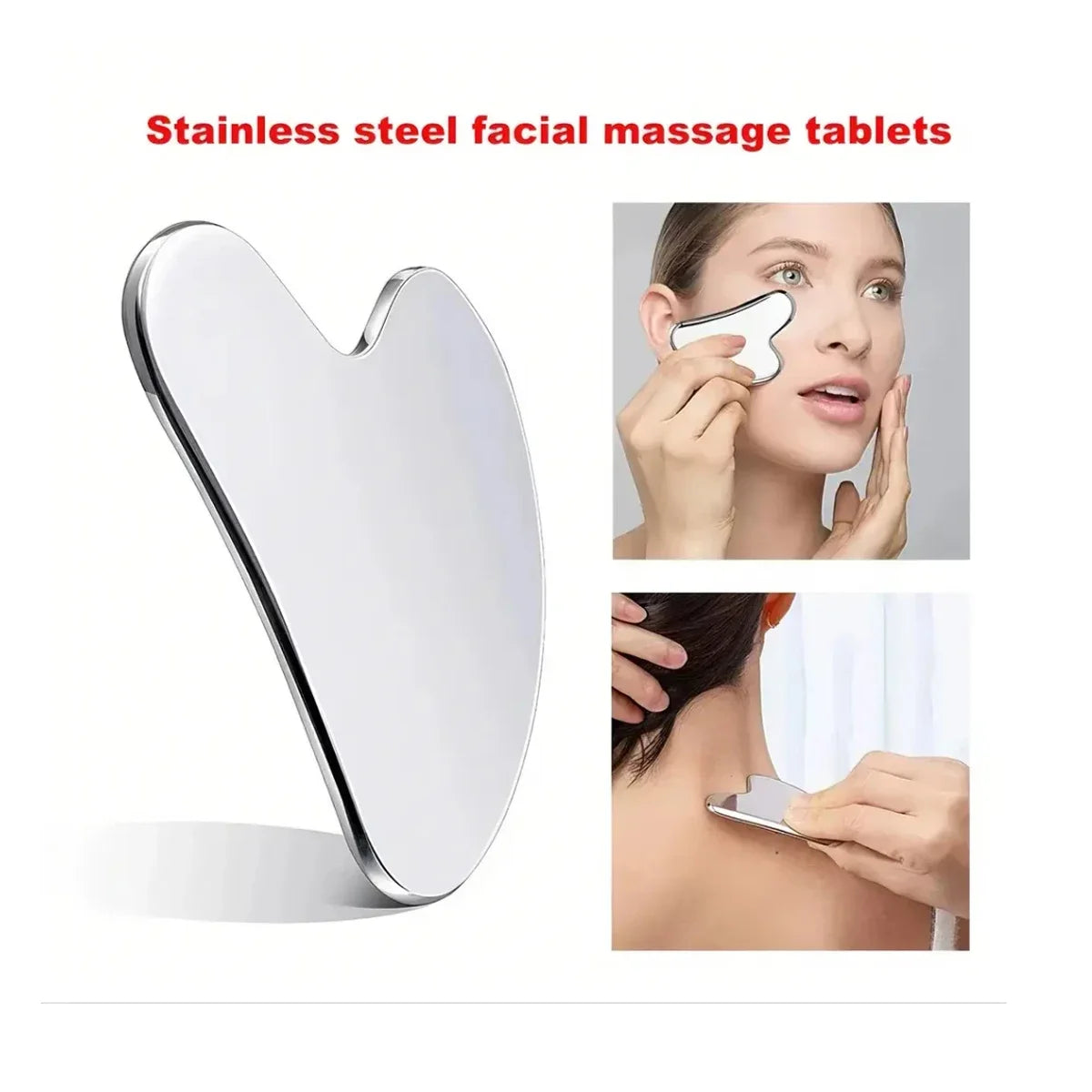 Facial Gua Sha Massager Tool - 1Pcs Stainless Steel Scraper for Face, Neck & Body Skin Care Guasha Therapy