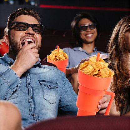 2 in 1 Popcorn Beverage Cup Snack 1000ML Straw Cup with Handle Water Bottles with Straw Coffee Cup Mug Leak-Proof For Kids Adult