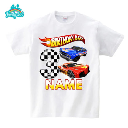 Boys Racing Birthday T Shirt 3 Year Old 2nd T Shirt Kids Shirts for Children Party 2022 Summer Custom Name Toddler Baby T Shirts