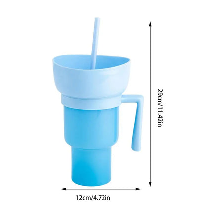 Portable Snackies Cup 2 in 1 Splash Proof Leakproof Top Snack Bowl on Drink Cups  Popcorn Stadium Tumbler with Straw Cinema Trip