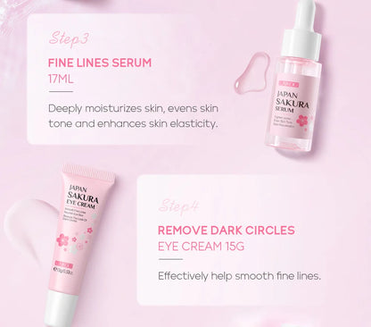 LAIKOU Sakura Skin Care Sets Facial Cleanser Eye Creams Face Cream Serum Lotion Toner Brightening Moisturizing Face Care Kit
