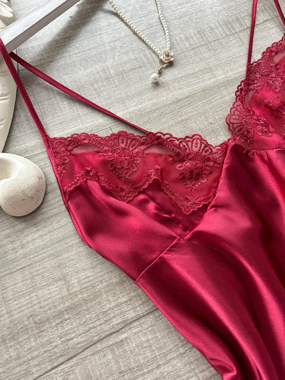 The latest women's satin nightdress V-neck with lace slit design comfortable sexy ladies pajamas