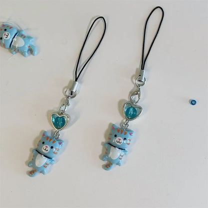 Cat Pendant Phone Strap Anti Lost Keychain Y2K Phone Charm Heart Cute Phone Lanyard Women Girls Phone Accessories