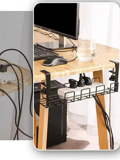 Cable Management Box Under Desk Cable Organizer Storage Shelf Desk Wire Management Cable Tray Under Desk No Drill Metal Rack For