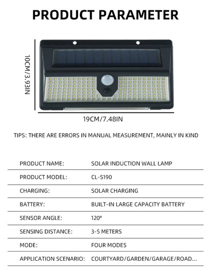 New 190 Light Red and Blue Warning Light Solar Wall Light Human Sensor Light Waterproof Garden Light Outdoor Light