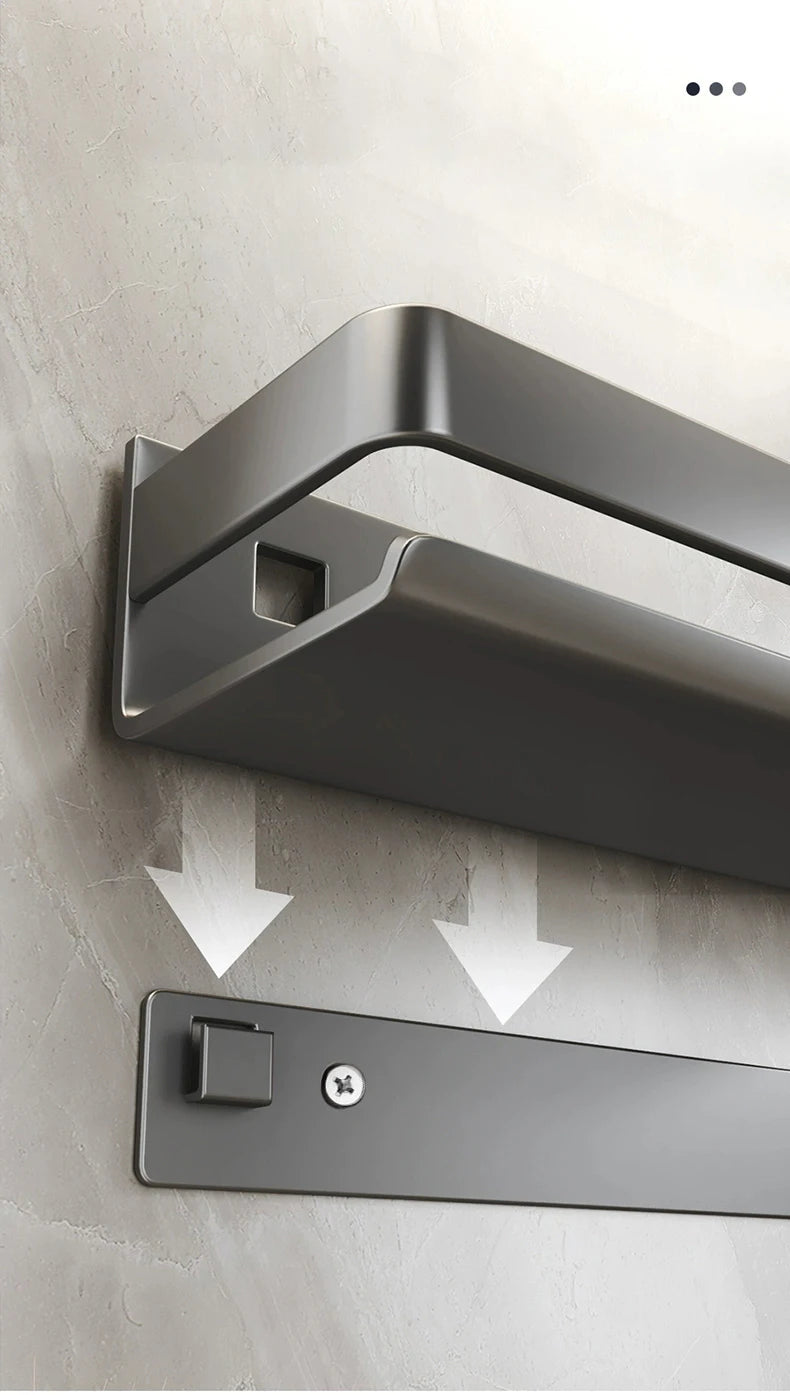 Bathroom Accessories Shelf Organizer Shower Storage Rack Gray Wall Mounted Space Aluminum Toilet Shampoo Holder Shelves 30-50CM