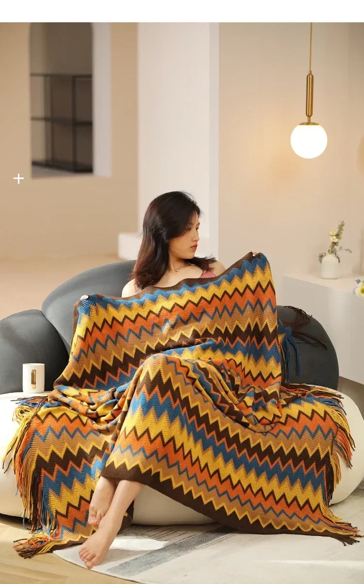 Knitted Blankets Bohemian Plaid Throw Blanket Sofa Cover With Tassels Travel Leisure Bed Cover Blanket boho Bedspread