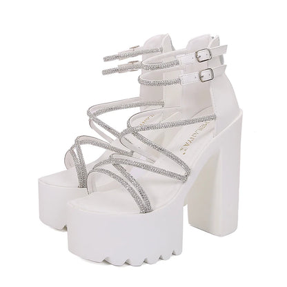 Car Model Catwalk Banquet Performance Women's Shoes 16 Cm Waterproof Pole Dance Crystal 15CM High Heel Chunky Sandals