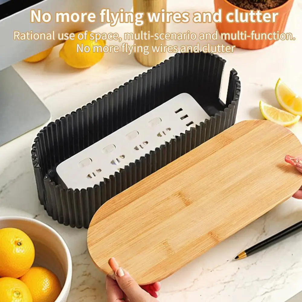 Wire Organizer Box with Wood Cover Cable Management Box Plug Board Storage Box Extension Hiders Power Cord Charger Storage