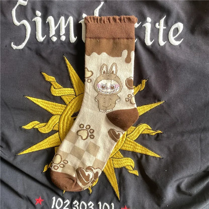 Labubu Mid Length Socks for Children Versatile Couples Trendy College Style Anime and Cartoon Department Labubu Cloth Long Socks