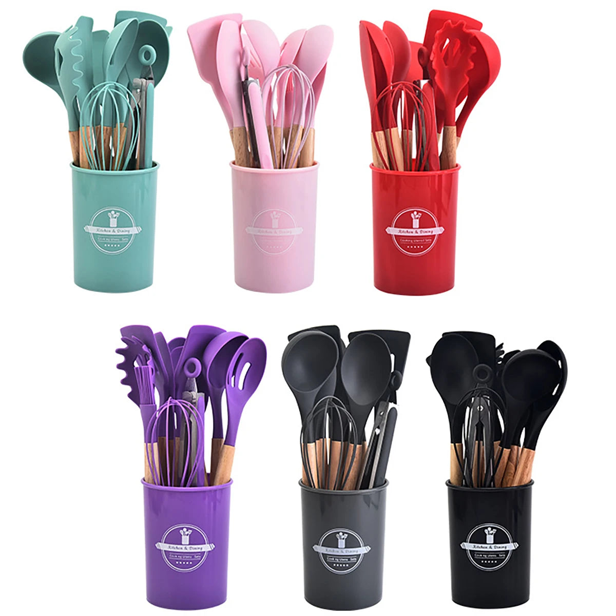 12Pcs Silicone Cooking Utensils Set For Non-stick Cookware Black Kitchen Cuisine Outils Cookware Heat Resistant Accessoires