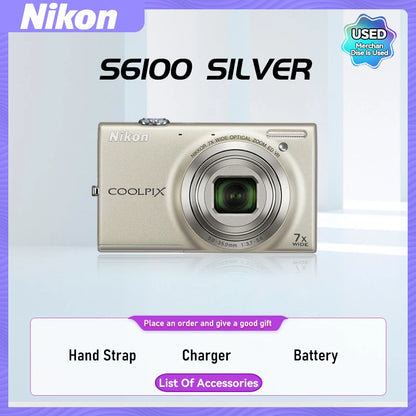 Nikon COOLPIX S6000 S6100 S6200 Portable Small Card Digital Camera 10X Optical Zoom Lens 16.00MP 720P HD Video Cameras（Used）