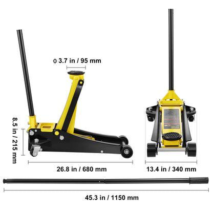 SucceBuy Floor Jack Low Profile Floor Jack Heavy-duty Steel Racing Floor Jack Quick Lift Pump Floor Lifting Range 3.64"-19.49"
