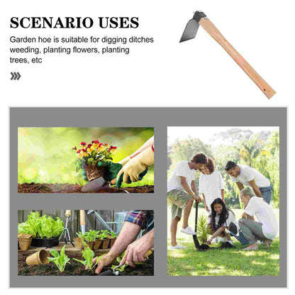 Iron Gardening Cultivator Manual Wooden Handle Agriculture Hoe Vegetable Farming Tool Weeding Hoe