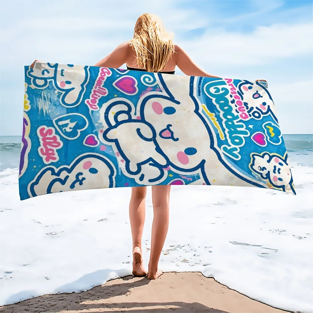 Adorable Cartoon-Printed Beach Towel: Doodle Your Summer Fun!, Towels, holiday party decorations, gifts