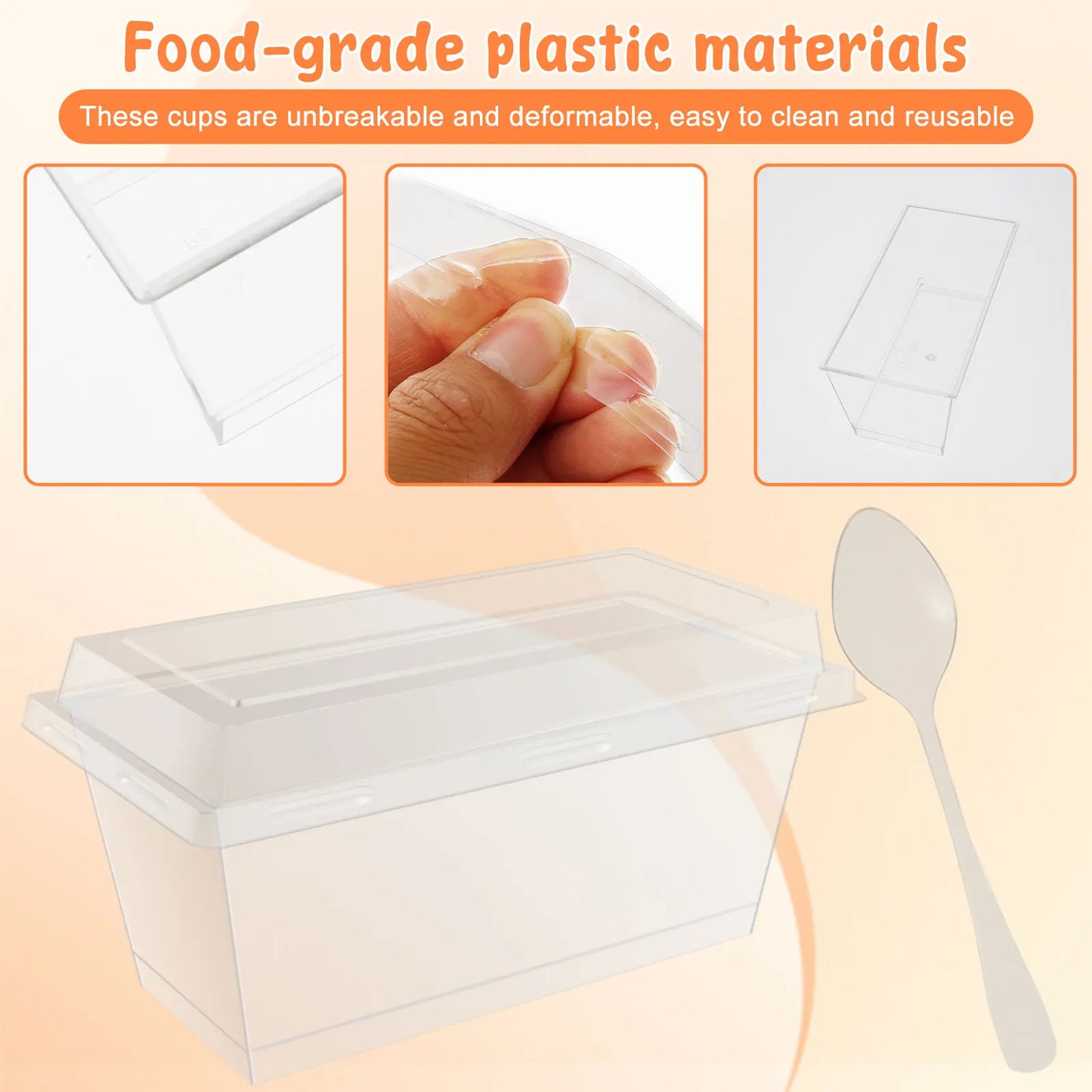50 Pcs Dessert Cups with Lids and Spoons Clear Parfait Cups Reusable Appetizer Cups Plastic Serving Bowls Rectangle Pudding Cups