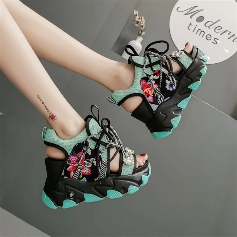 Comemore Leisure Lady Platform Chunky Sandals Mixed Color Shoes Sports Wedge White Sandals Women High Heel Beach Casual Shoes 39