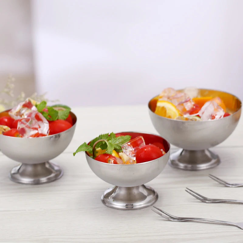 Ice Cream Cups Stainless Steel Salad Bowl Dessert Fruit Plate Snack Dish Kitchen Breakfast Cooking Tool Party Supplies