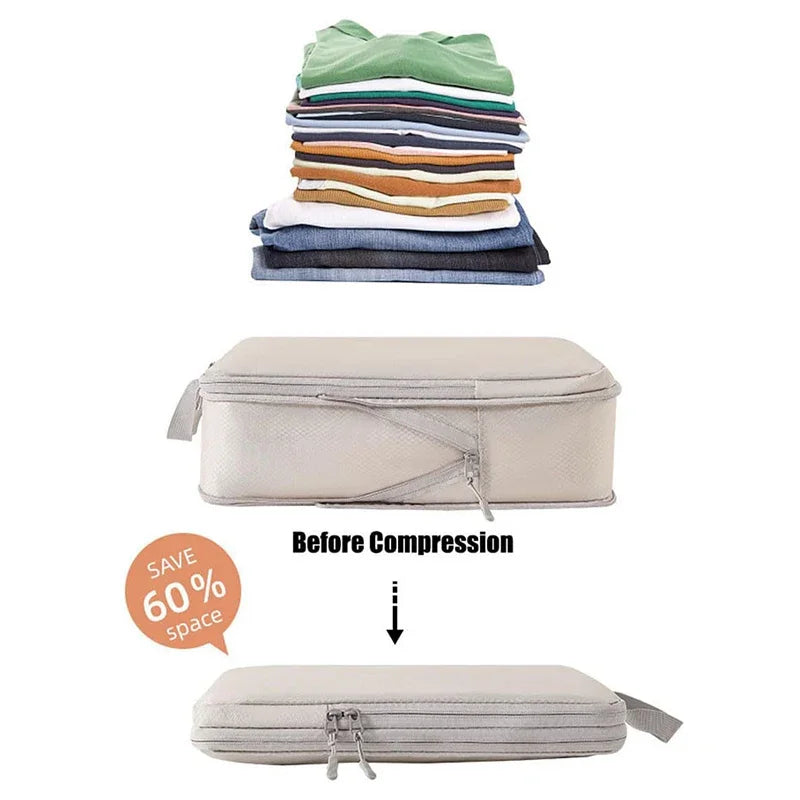 Portable Travel Compression Packing Cubes Bag Suitcase Clothes Handbag Travel Bag drawers for clothes folding bag hand big bags