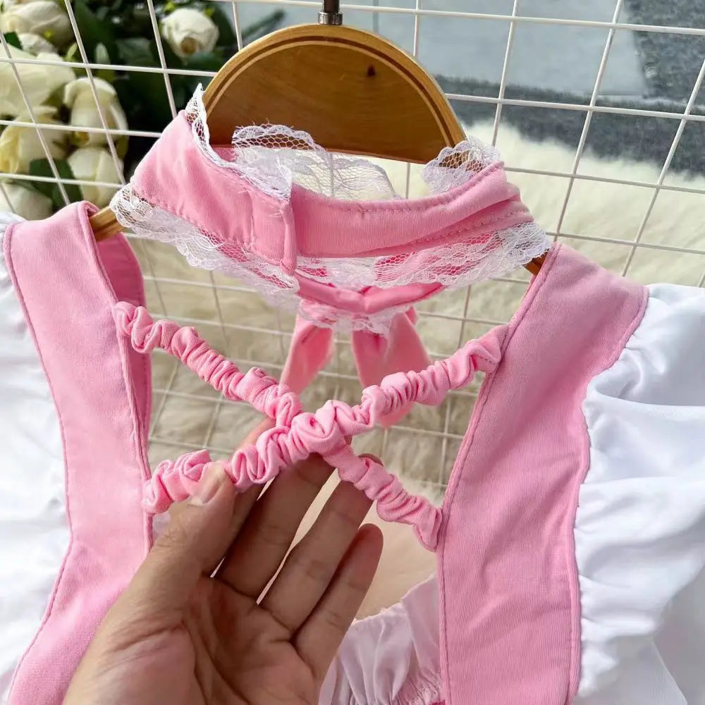 Women Lolita Summer Mini Dress Y2k Servant Low Cut Lace Patchwork Mini Dress Birthday Cocktail Role Play Maid Short Dresses