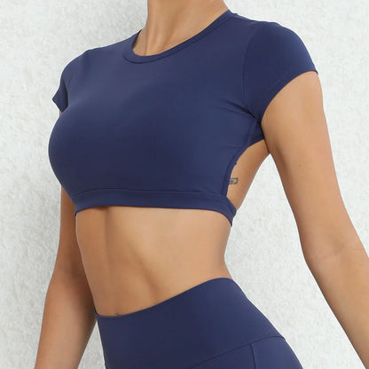 New Sports Shirts Breathable Workout Sportswear Fitness Backless Yoga Clothing Chest Pads Sport Crop Tops Gym Top Women