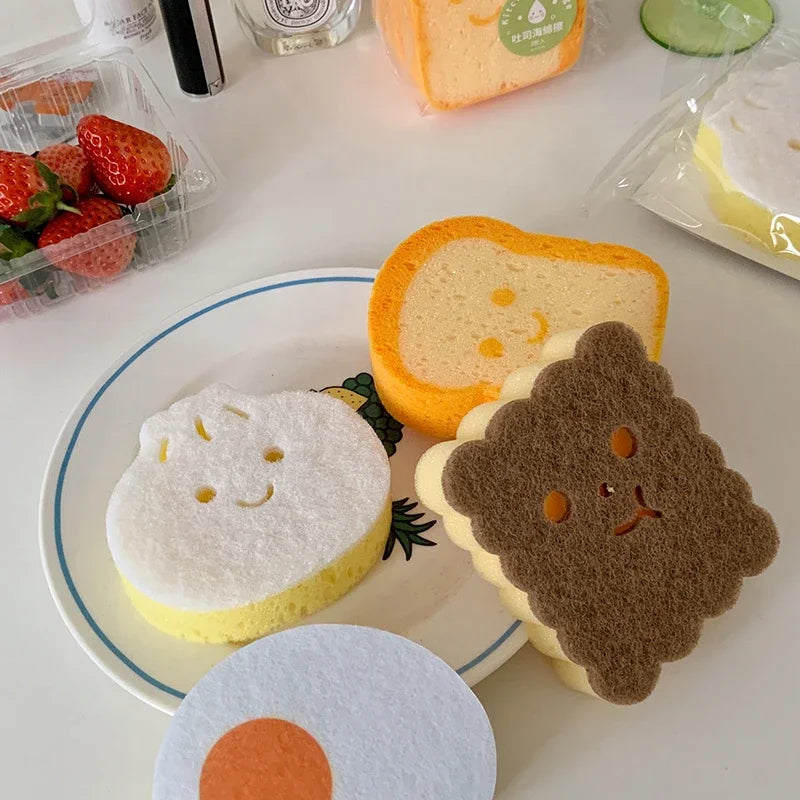 Cute Magic Sponge Kitchen Cleaning Tools Gadgets Dishwashing Sponges Egg Toast  Kawaii Items  Bathroom Dishwasher
