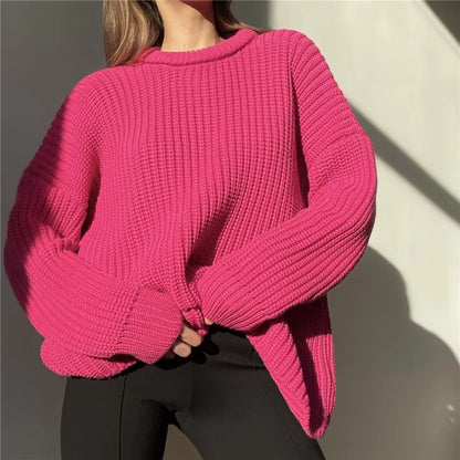 Women O-neck Long Sleeve Knitted Sweaters Autumn Winter Loose Knit Pullovers Lazy Style Oversized Sweaters Christmas Clothes