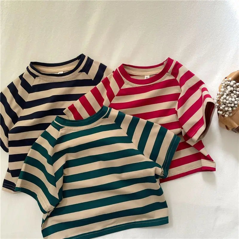 Fashion striped T-shirts for kids baby cotton short sleeve Tees boys and girls casual Tops clothes