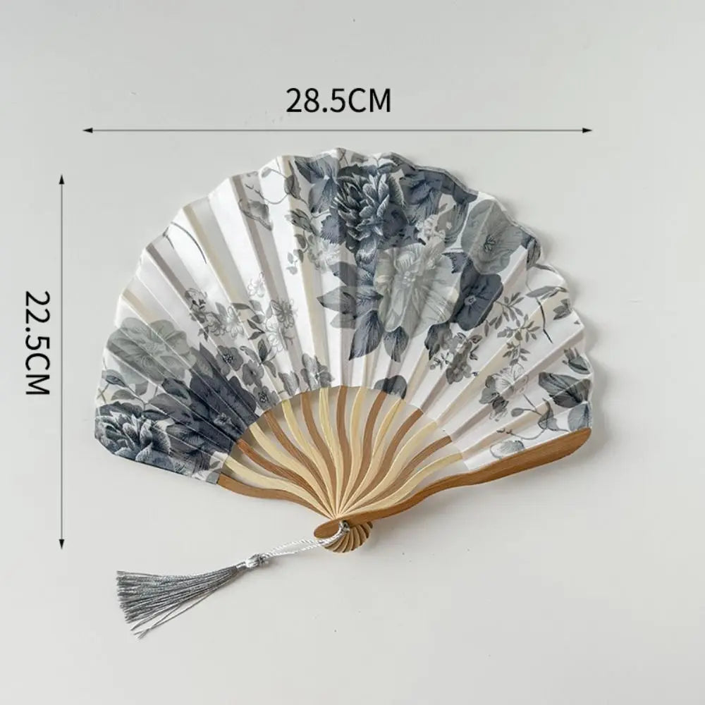 Portable Hand Fold Fan New Chinese Style Dance Props Retro Shell Fan Woman Men Bamboo Wood Silk Flower Folding Fan