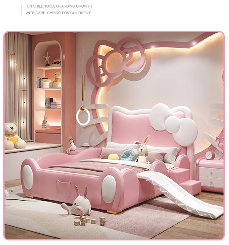 150X200cm Modern Childrens cartoon girl princ ess bed pink queen size bed frame full  double bed complete bedroom furniture