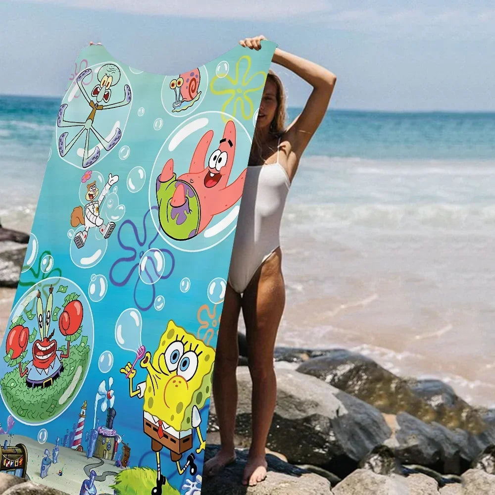Funny-Cartoon S-Spongebobes-Cute-Pants Bath Towel Soft Water Absorbing Breathable For Girl Kids Decorative Cartoon Beach Towel