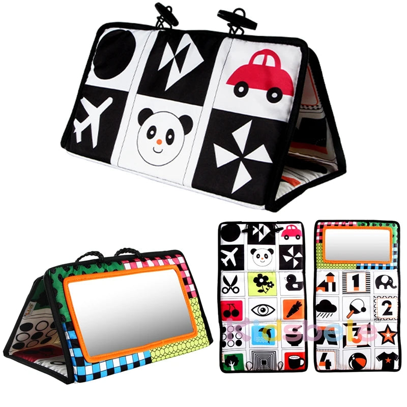 Foldable Crib Toy Activity Soft Book For Toddlers Tummy Time Baby Mirror Infant Toys First Gifts Visual Development Newborn Toys