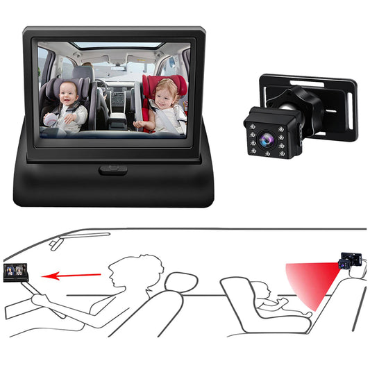 Baby Car Monitor 1080P Monitor Camera for Rear Facing Seat 4.3 Inch Folding Seat Mirror 150° Night Vision Baby Car Mirror Camera