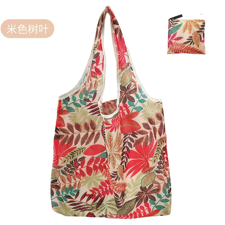 Large Reusable Shopping Bag Women's Foldable Floral Environmentally Friendly Portable Tote Bag Grocery Storage Bag