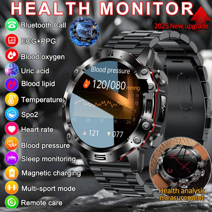 Sapphire 2025New Health managed Smart Watch Health measure Blood Fat Uric Acid Call ECG+PPG blood pressure Health Smartwatch IOS