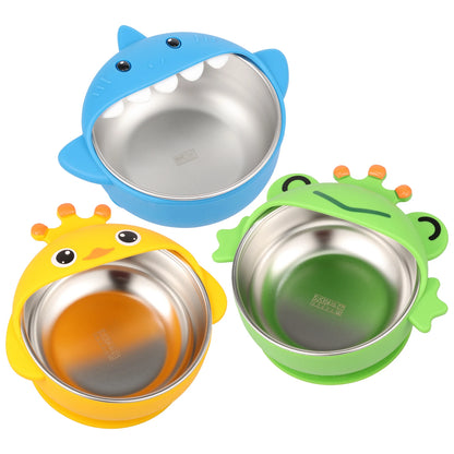 3Pcs Stainless Steel Baby Bowl with Removable Silicone Shell Anti Scald Toddler Suction Bowl for Baby Food Feeding Snack