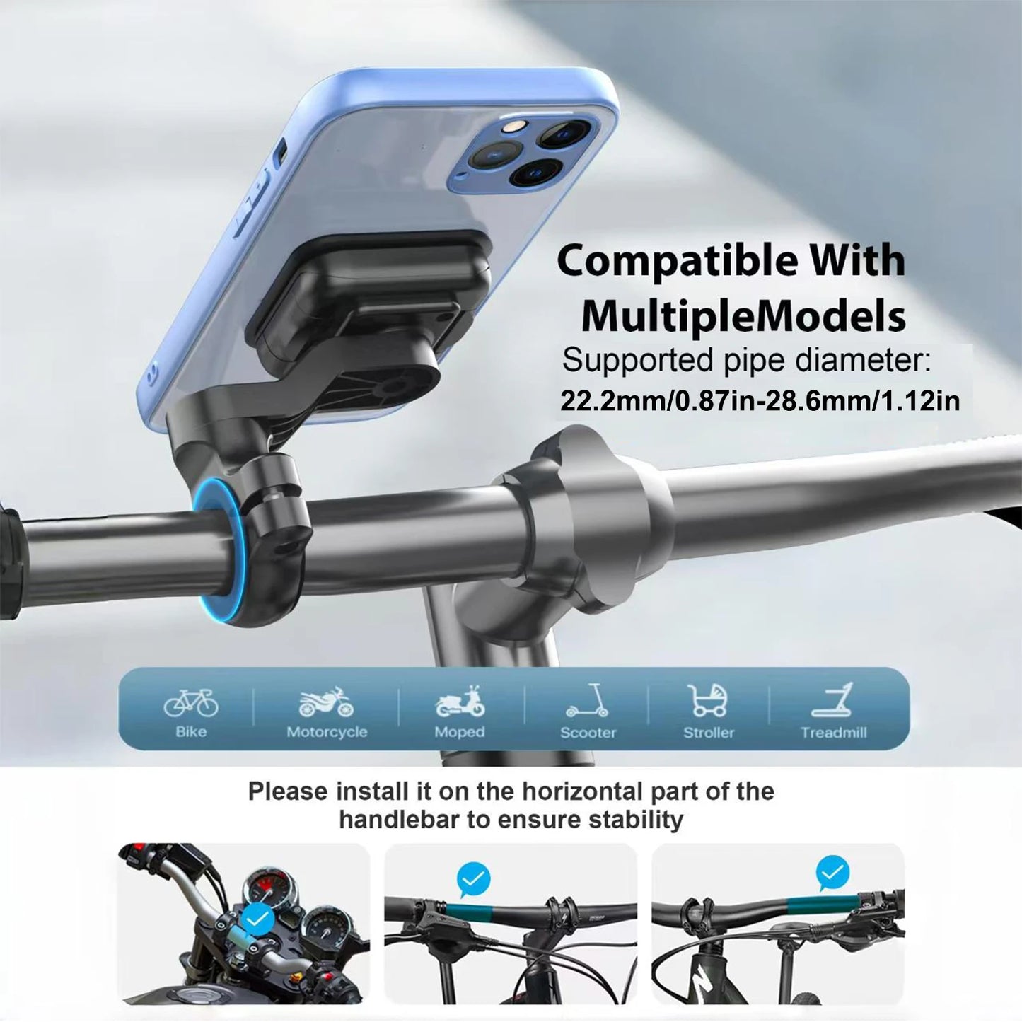 Bike Phone Holder,Magnetic Phone Holder,Motorcycle Cell Phone Holder,Mountain Bicycle Stem Phone Holder,for various phone models