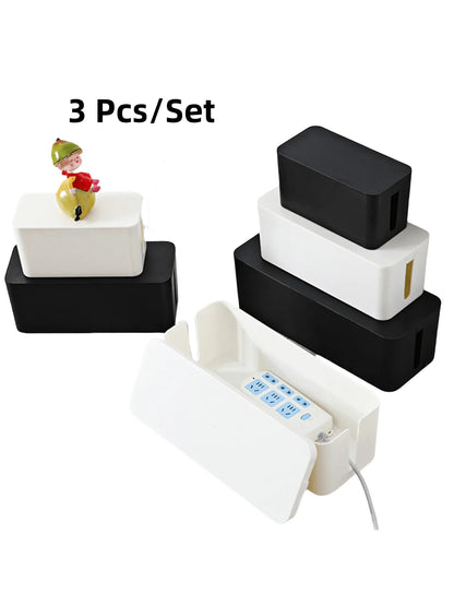 3 Pcs/Set Cable Management Boxes Organizer Strip Charger Wire Cable Storage Box Dust Large Storage Wires Keeper Holders