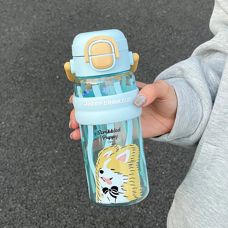 620ml Cute Water Bottle with Straw &Handle,Leakproof, Portable for Fitness & Outdoor Activities,Portable Sports Water Bottle for