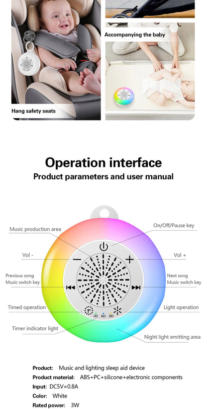 Baby Sleeping White Noise Machine USB Rechargeable Night Light Music Player 22 kinds of Soothing Sounds Child Sleep Aids Tools