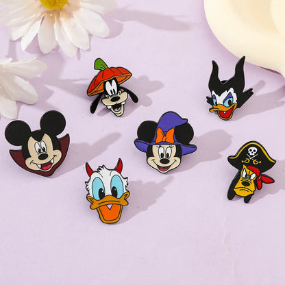 6 Pcs Cartoon cartoon character Mickey Brooch Halloween Mickey Mouse Donald Duck Metal badge Alloy drip pin accessories