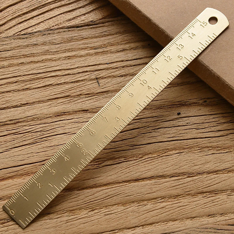Retro Brass Straight Rulers Centimeter Inches Metal Triangle Ruler Protractor Stationery Measuring Tool School Office Supplies