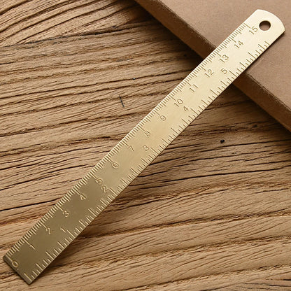 Retro Brass Straight Rulers Centimeter Inches Metal Triangle Ruler Protractor Stationery Measuring Tool School Office Supplies