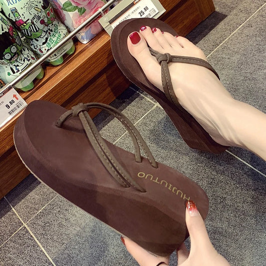 Flip-flops For Women Summer Fashion Casual Outer Wear High-heeled Flip-flops Ins Trendy Non-slip Slope Heel Seaside Beach Sandal