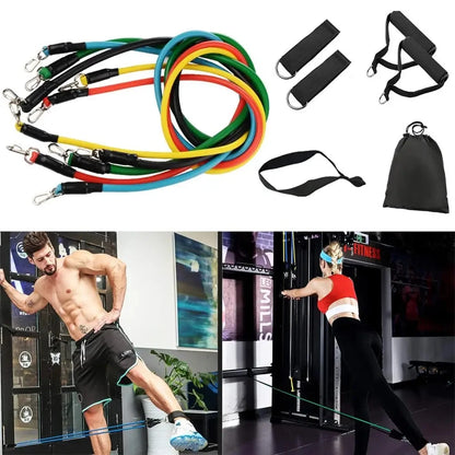 11pcs Fitness Resistance Bands Set Workout Exercise Tube Bands with Door Anchor Ankle Straps Cushioned Handles Carry Bags