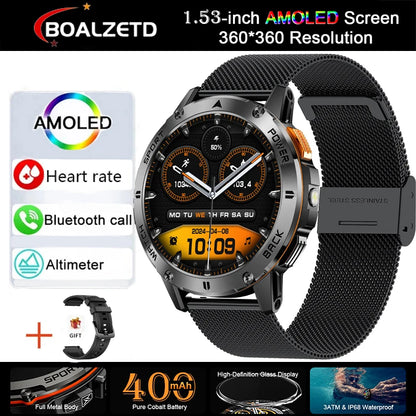 New Military Sports GPS Smart watch AMOLED HD IP68 outdoor NFC Sport Watch Fitness tracker Health monitor BT call LED flashlight