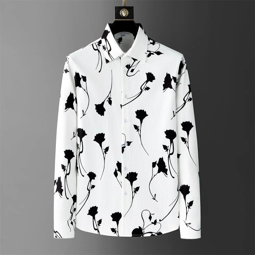 Luxury Printed Shirt Men's Long Sleeve Slim Casual Shirt High Quality Fashionable Popular Korean Extra Large Size Men's XS-6XL