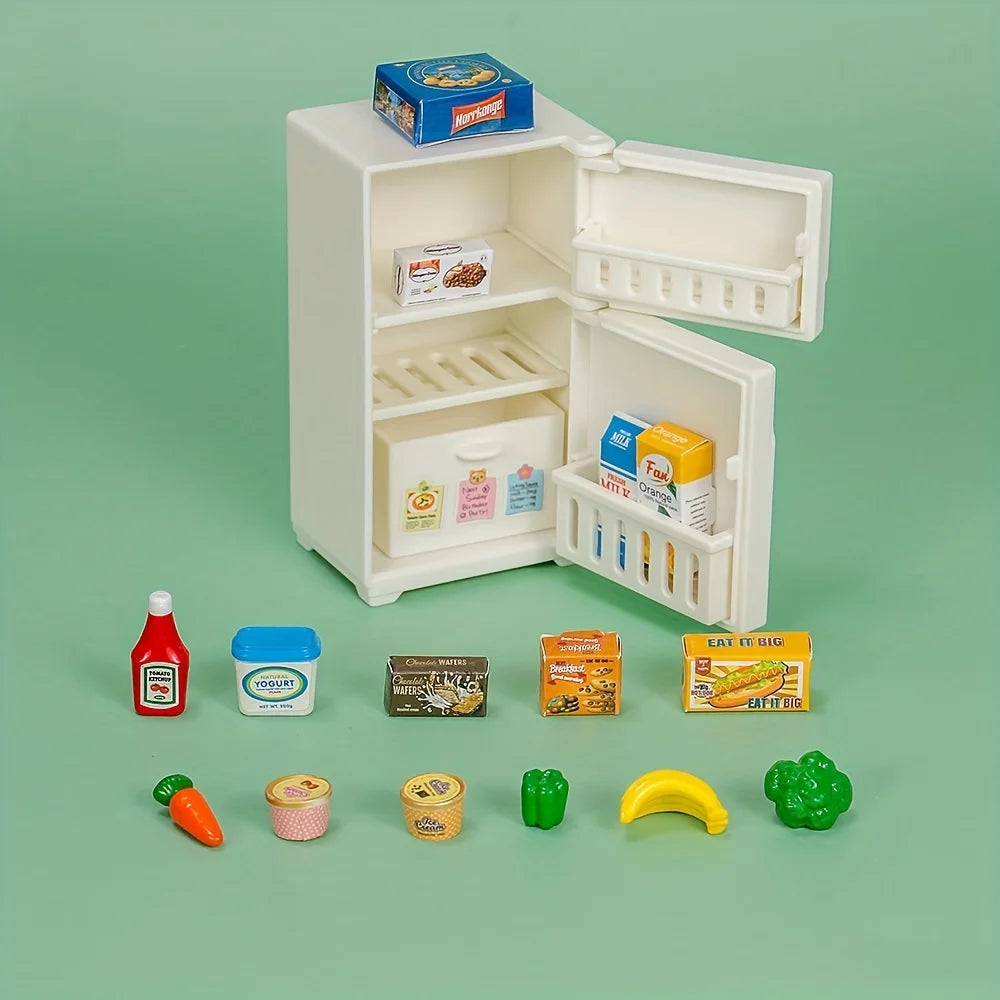 1:12 Miniature Dollhouse White Refrigerator Toy Mini Fridge Toy Simulated Food Pretend Play Toys Kitchen Furniture Home Decor